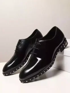Men's Dress Shoes Fashion Round Toe Rivets Cowhide Oxford Tuxedo Dress Shoes