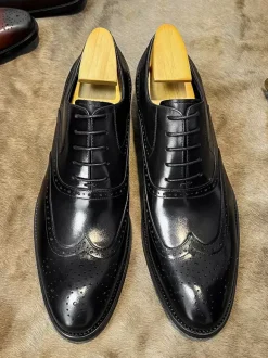 Men's Dress Shoes Fashion Square Toe Cowhide Oxford Prom Wedding Shoes