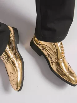 Men's Dress Shoes Gold Round Toe Lace Up Oxford Shoes