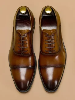 Mens Dress Shoes Leather Pointed Toe Lace Up Low Heels Derbies Shoes