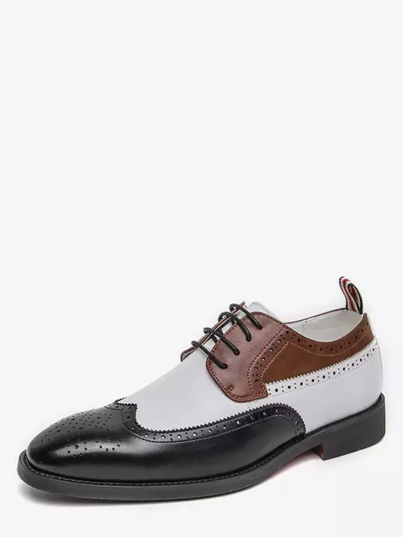 Mens Dress Shoes Round Toe Low Heels Contrasting Colors Derbies Shoes