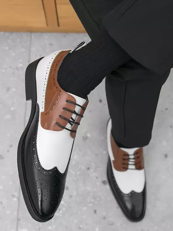 Mens Dress Shoes Round Toe Low Heels Contrasting Colors Derbies Shoes