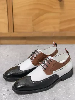 Mens Dress Shoes Round Toe Low Heels Contrasting Colors Derbies Shoes