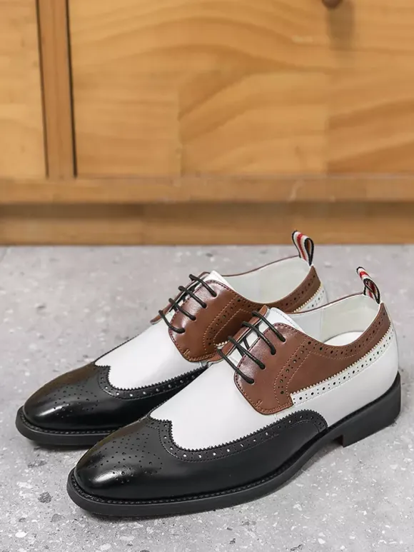 Mens Dress Shoes Round Toe Low Heels Contrasting Colors Derbies Shoes