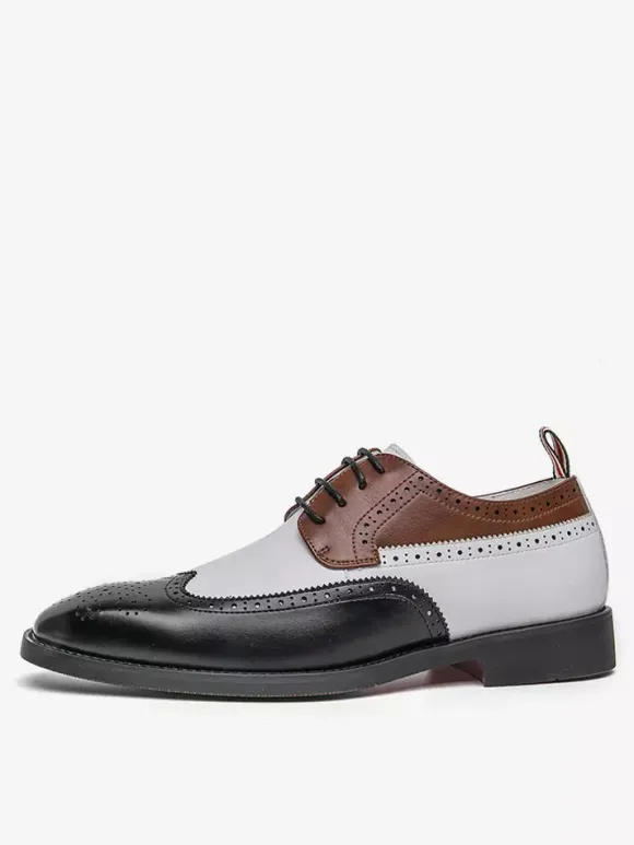 Mens Dress Shoes Round Toe Low Heels Contrasting Colors Derbies Shoes