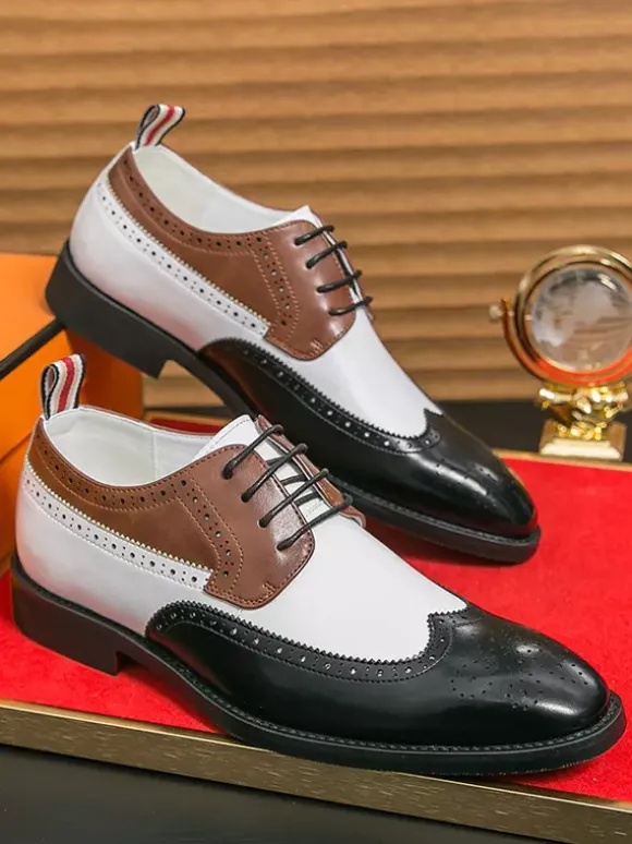 Mens Dress Shoes Round Toe Low Heels Contrasting Colors Derbies Shoes