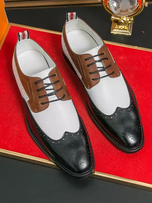 Mens Dress Shoes Round Toe Low Heels Contrasting Colors Derbies Shoes