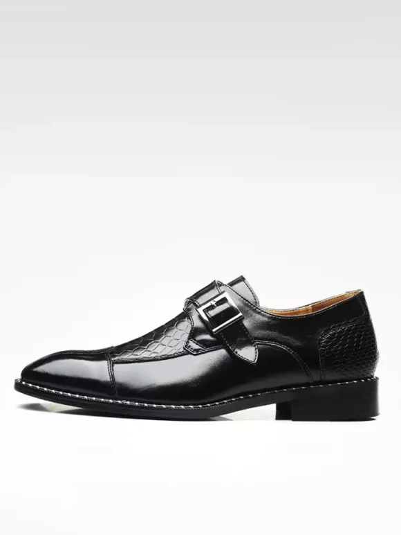 Mens Dress Shoes Slip On Leather Monk Strap Pointed Toe Oxford Formal Business Shoes