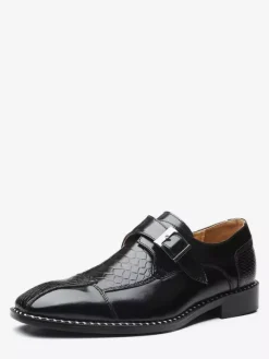 Mens Dress Shoes Slip On Leather Monk Strap Pointed Toe Oxford Formal Business Shoes