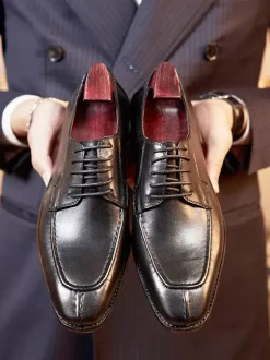 Men's Dress Shoes Stylish Square Toe Leather Formal Wedding Shoes