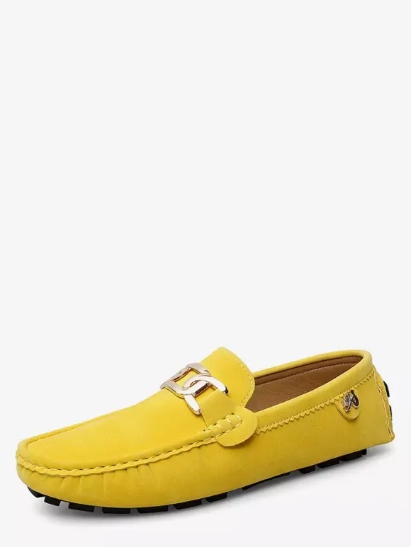 Men's Driving Shoes Round Toe Metal Detail Slip On Casual Shoes