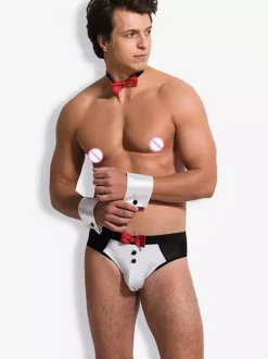 Men Sexy Butler Waiter Roleplay Costume T-back Night Club Wear