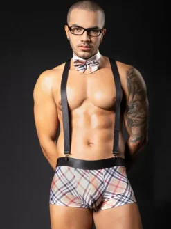 Men Sexy Costume Halloween Pants Cravat Glasses Shoulder Strap Night Club Wear