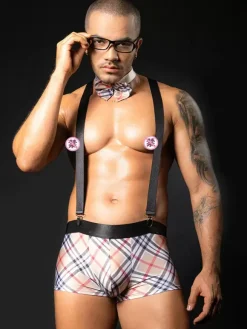 Men Sexy Costume Halloween Pants Cravat Glasses Shoulder Strap Night Club Wear
