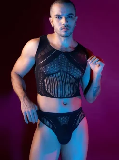 Men Sexy Costume Sheer See-through Night Club Wear Sets
