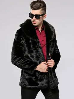 Men's Faux Fur Bomber Jackets Winter Outerwear