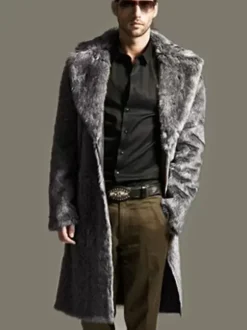 Men's Faux Fur Longline Coat Long-Sleeved Jacket Plus Sizes Cardigan Winter Coat