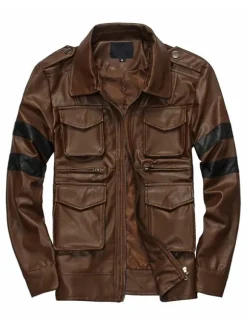 Men's Faux Leather Jackets Stand-Up Collar Windbreaker Motorcycle Biker Outwear Jacket