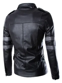 Men's Faux Leather Jackets Stand-Up Collar Windbreaker Motorcycle Biker Outwear Jacket