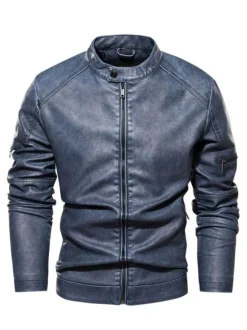 Men's Faux Leather Jackets Zipper Solid Color Moto Jackets
