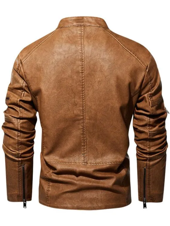 Men's Faux Leather Jackets Zipper Solid Color Moto Jackets
