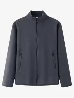 Men's Fleece Jacket Long Sleeve Solid Color Outdoor Jacket With Pockets