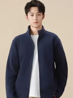 Men's Fleece Jacket Long Sleeve Solid Color Outdoor Jacket With Pockets