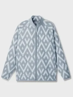 Men's Fleece Jacket Long Sleeve Stand Collar Printed Winter Warm Coat