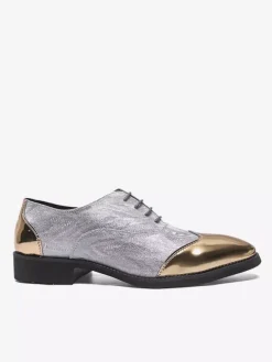 Men's Gold Dress Shoes Round Toe Patchwork Lace Up Casual Shoes