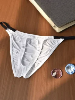Men's G-String Ice Silk Open Front Thong Underwear With Black Elastic Waistband