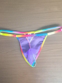 Men's G-String Rainbow Transparent Waistband Sheer Mesh Thong Underwear