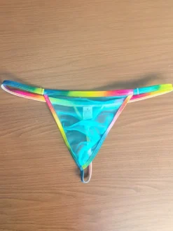 Men's G-String Rainbow Transparent Waistband Sheer Mesh Thong Underwear