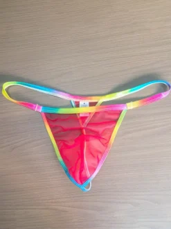 Men's G-String Rainbow Transparent Waistband Sheer Mesh Thong Underwear