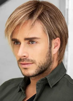 Men's Hair Wigs Flaxen Short Straight Side Parting Synthetic Wigs