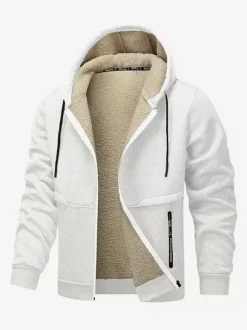 Men’s Hooded Fleece Jackets Long Sleeve Zip Closure Winter Coats