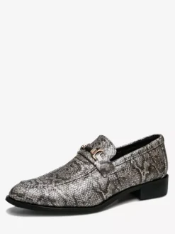 Mens Horsebit Loafers Slip-on Pointed Toe Snake Penny Shoes Buckle Strap Mid Heel Party Shoes