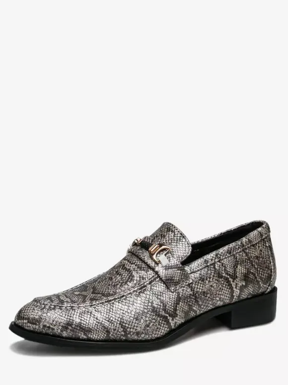Mens Horsebit Loafers Slip-on Pointed Toe Snake Penny Shoes Buckle Strap Mid Heel Party Shoes