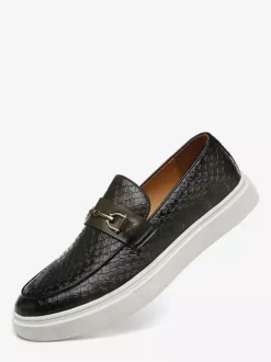 Mens Horsebit Loafers Slip-on Chains Monk Shoes Round Toe Platform Chunky Low Top Penny Shoes
