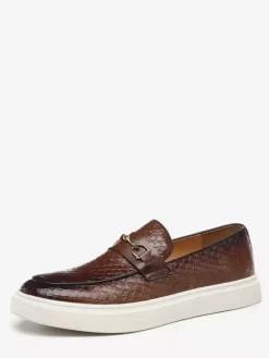 Mens Horsebit Loafers Slip-on Chains Monk Shoes Round Toe Platform Chunky Low Top Penny Shoes
