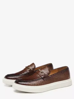 Mens Horsebit Loafers Slip-on Chains Monk Shoes Round Toe Platform Chunky Low Top Penny Shoes