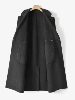Men's Jackets Coats Winter Turn Down Collar Lapel Black Longline Woolen Coat