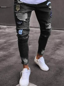 Men's Jeans Jeans For Men Chic Distressed Antique Design Skinny Light Sky Blue Deep Blue