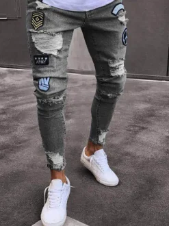 Men's Jeans Jeans For Men Chic Distressed Antique Design Skinny Light Sky Blue Deep Blue