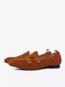 Mens Khaki Suede Monk Strap Loafers Prom Party Wedding Shoes