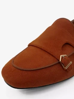 Mens Khaki Suede Monk Strap Loafers Prom Party Wedding Shoes