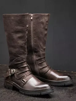 Men's Knee High Boots Cowhide Classic Coffee Brown Knight Boots