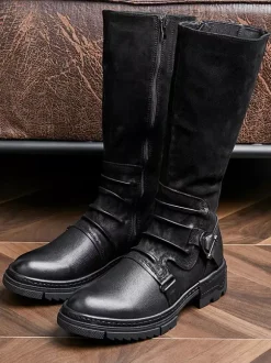 Men's Knee High Boots Cowhide Classic Coffee Brown Knight Boots