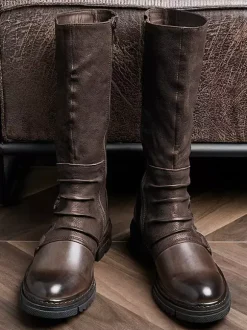 Men's Knee High Boots Cowhide Classic Coffee Brown Knight Boots