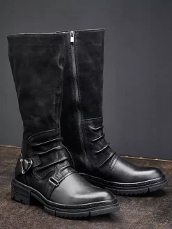 Men's Knee High Boots Cowhide Classic Coffee Brown Knight Boots