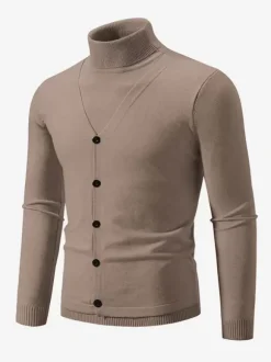Men's Knitted Sweater Coat High Collar Button Plus Size Pullover